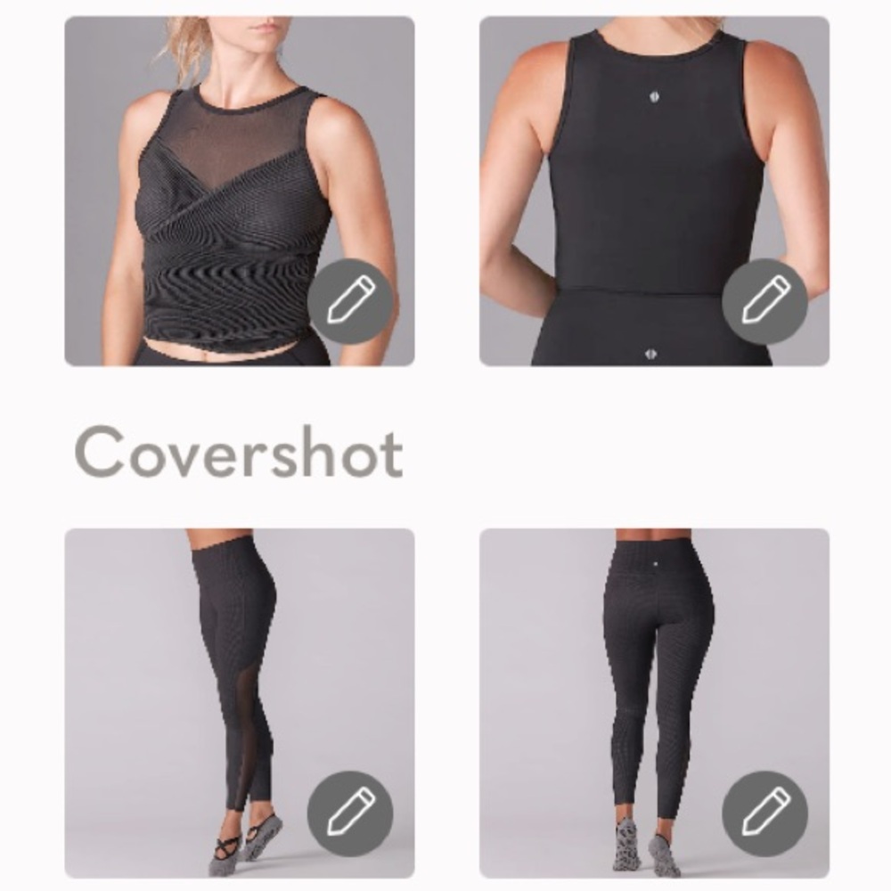 Tavi @Neiman Marcus Ebony Pleated Bra Tank & Ebony Waffle Pace 7/8 Tights Set XS